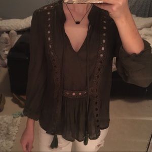 Windsor deep plunging neck olive green blouse